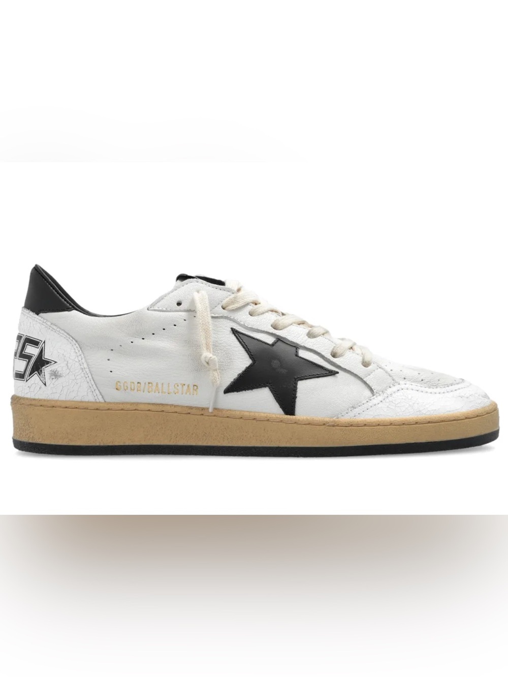 Golden Goose White Leather Sneaker with Black Star and Tan Sole